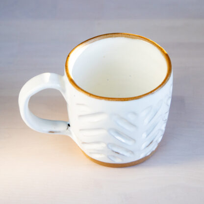 Handmade carved white mug